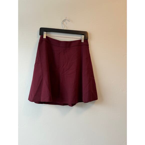 LOFT Burgundy High-Waisted Flare Skirt - Picture 1 of 5